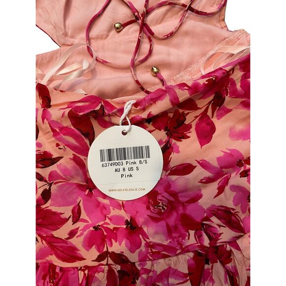 Selfie Leslie Destination Open Back Mini Floral Cottagecore Dress Pink Small - Picture 6 of 7